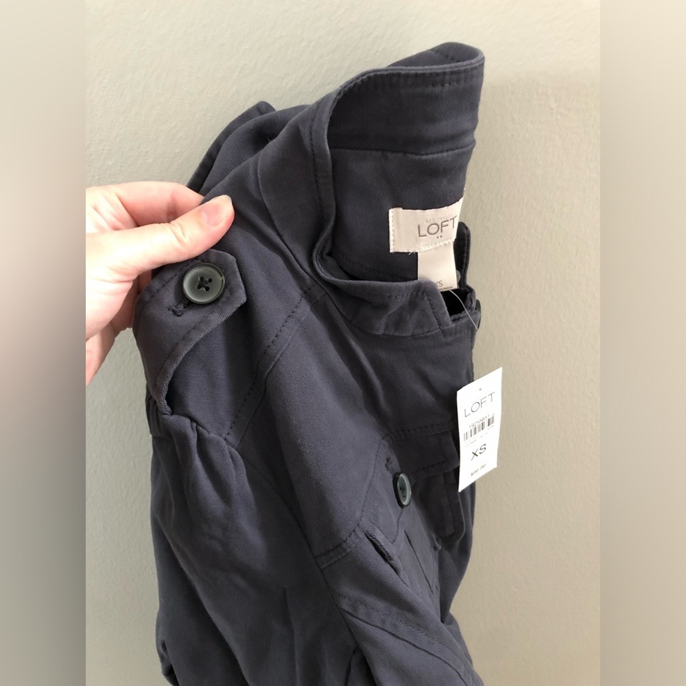 Ann Taylor LOFT Military-Style Peplum Dusty Navy Blue Blazer Jacket - NWT! - Picture 10 of 11